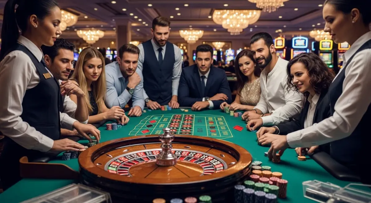 Reactoonz Roulette-Spiel im Casino mit Spielern und Croupiers