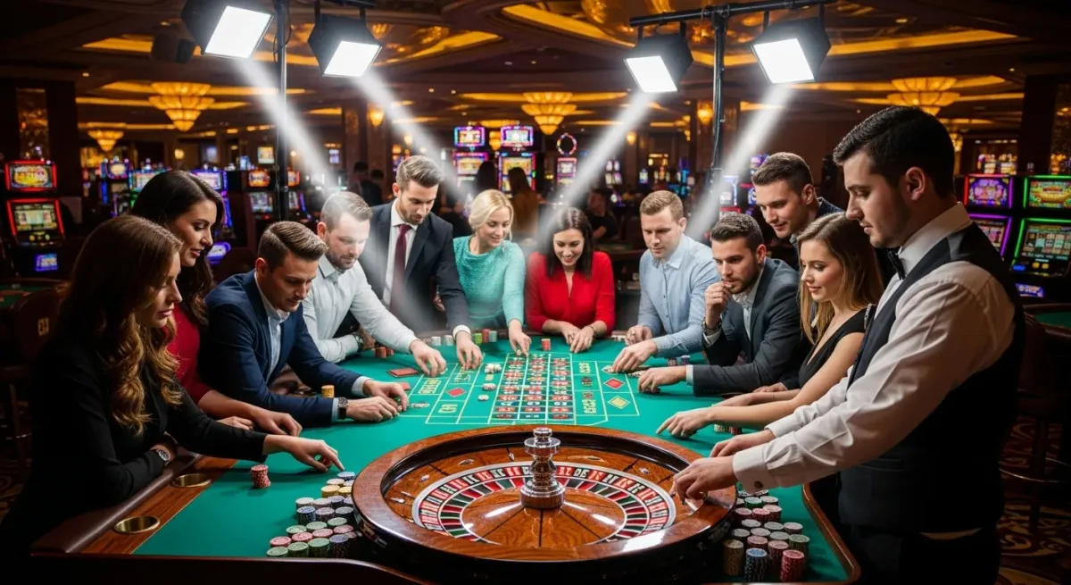 Reactoonz Glücksspieler am Roulettetisch mit Croupier im Casino